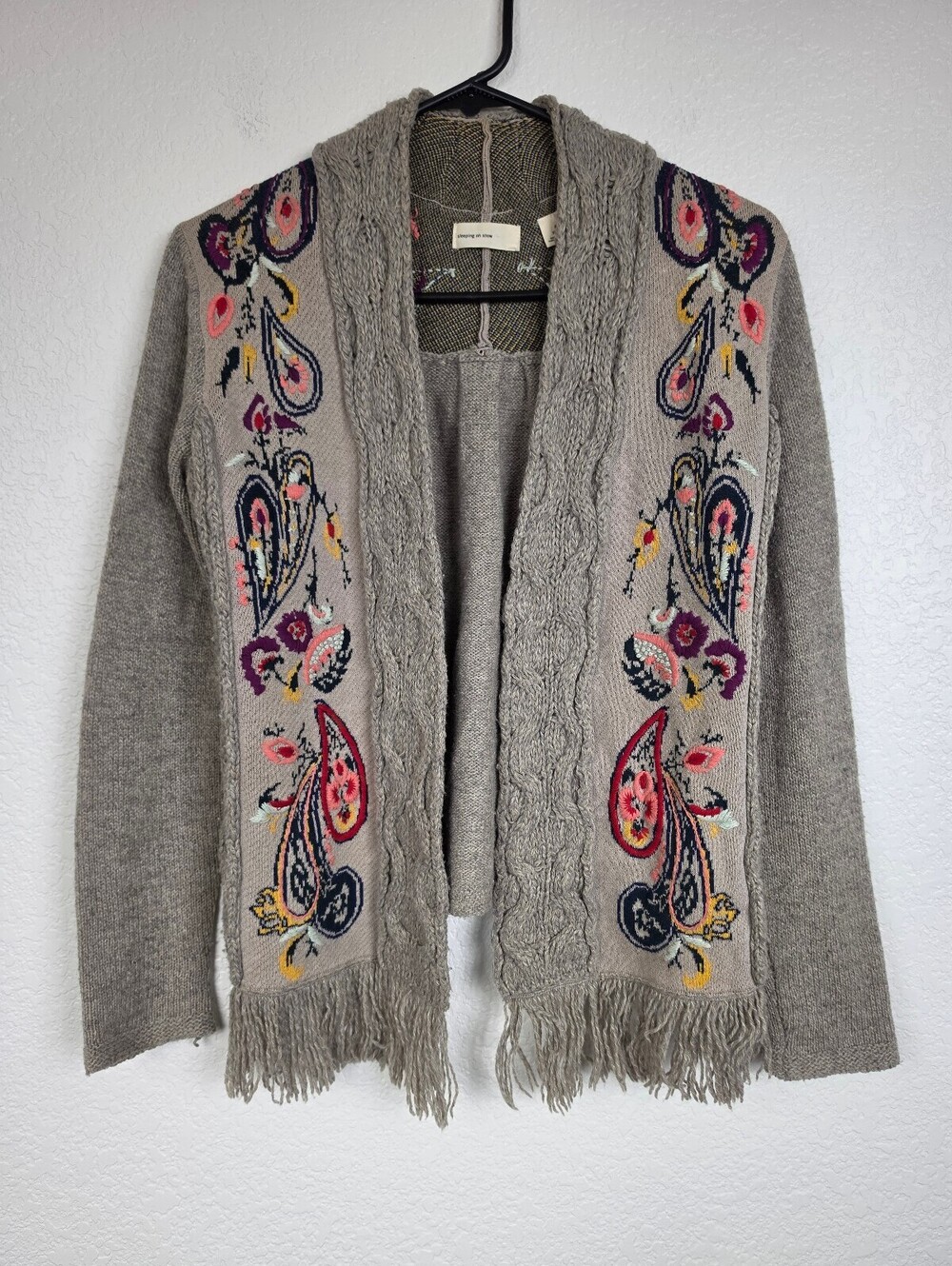 Sleeping on Snow Gray Embroidered Fringe Sweater